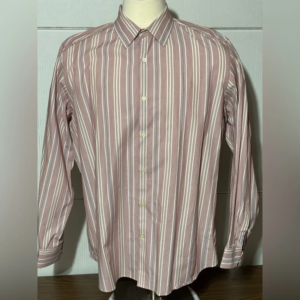 Banana Republic button up shirt size XL 17/17 1/2 pink white & blue 31” L